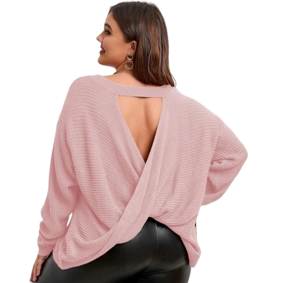 Shein Curve | Women's Baby Pink Wrap Cross Back Drop Shoulder Sweater (Size 0X) - Picture 12 of 12